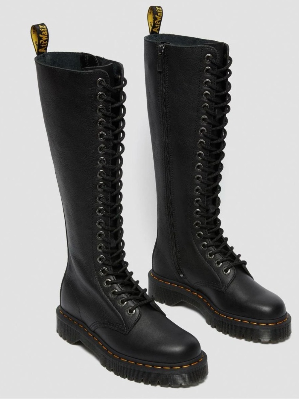 Doc Marten Bex 1B60 Black Leather 20 Eyelet Lace Up Combat Knee High Boots.